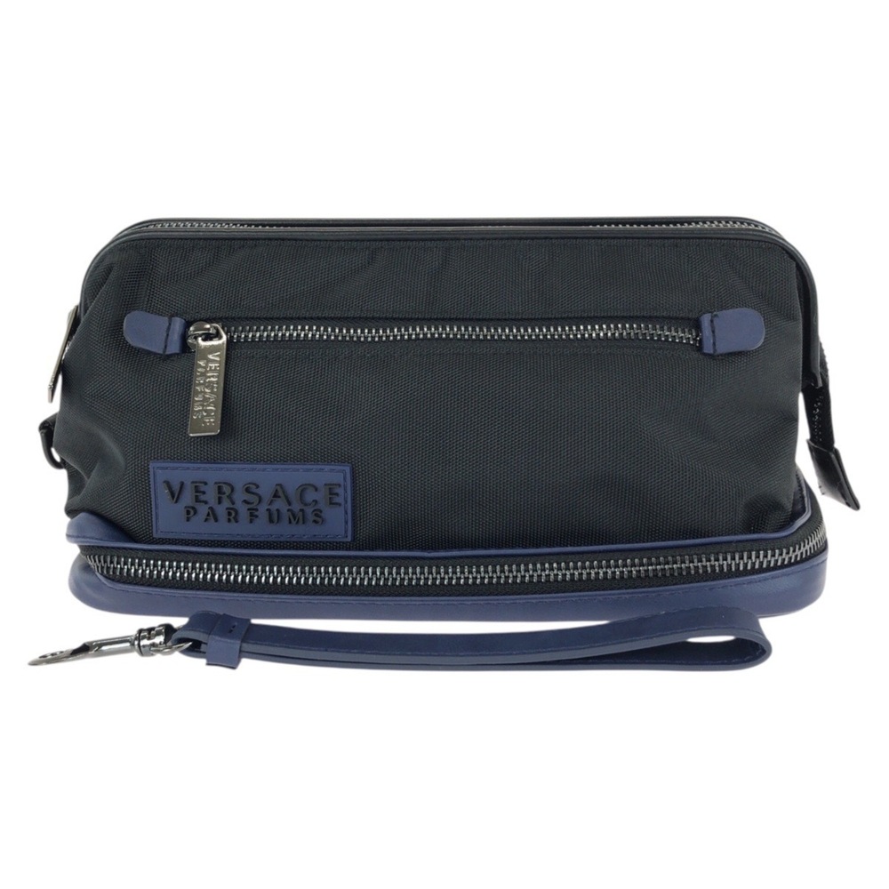 VERSACE (Versace) Black/Navy Gunmetal Hardware Nylon Clutch Bag/Second Bag fo...